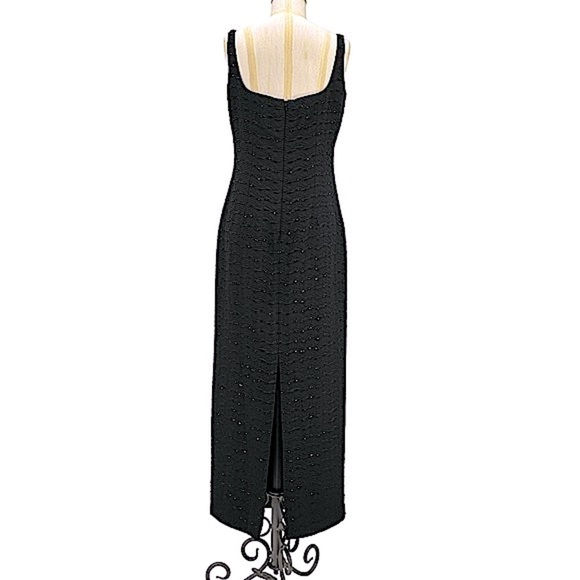 Carmen Marc Valvo Black Textured Beaded Formal Sheath Gown and Bolero Set Size 8 - Picture 8 of 16
